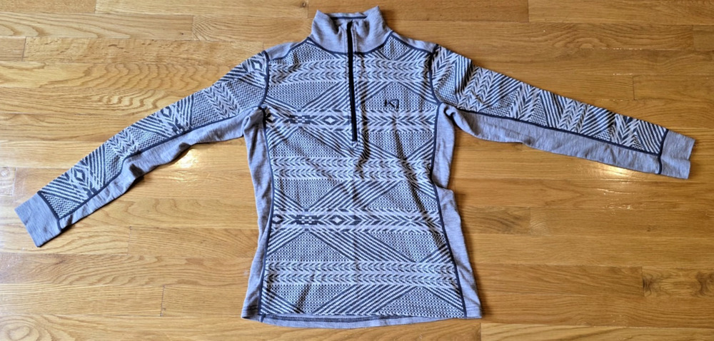 Kari Traa L Merino Wool Nordic 1/4 Zip Ski Thermal Base Layer Top Pullover Gray
